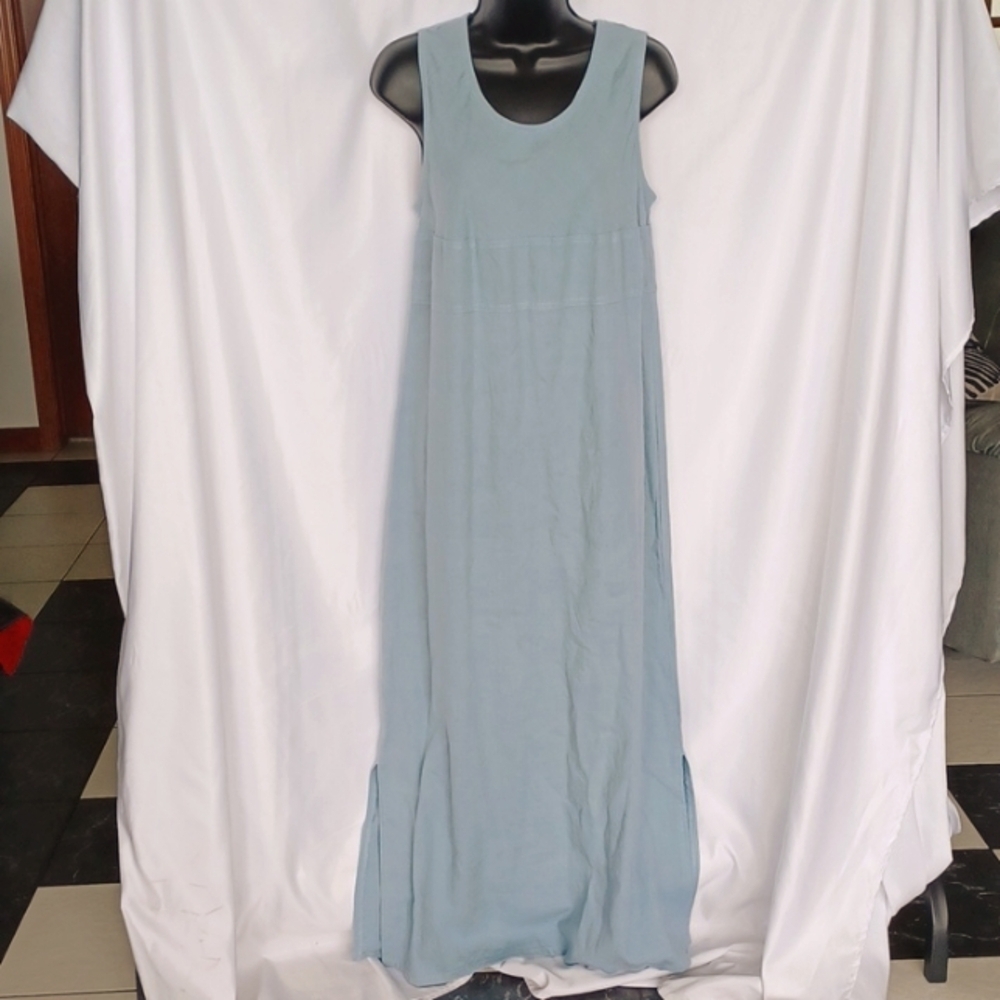 DARE TO DRESS Linen blend Maxi Dress Vintage Size 11 Made in USA, blue-green